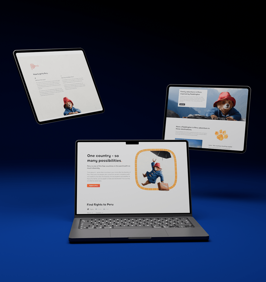 Paddington in Peru campaign landing page shown across devices