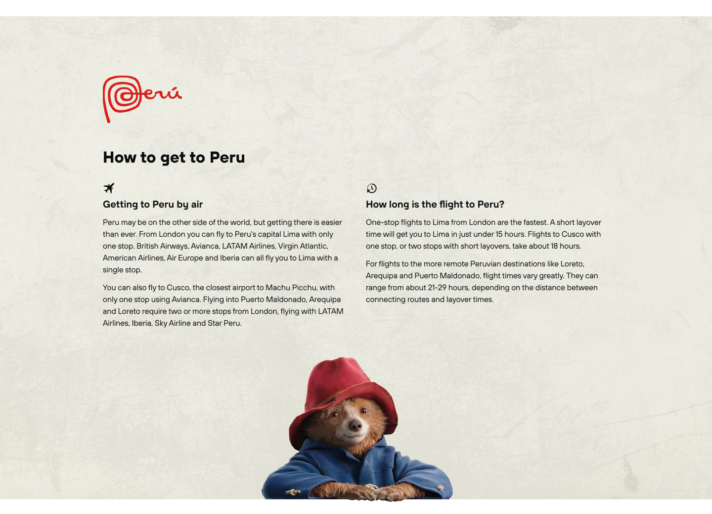 PROMPERÚ travel information and Paddington campaign visual