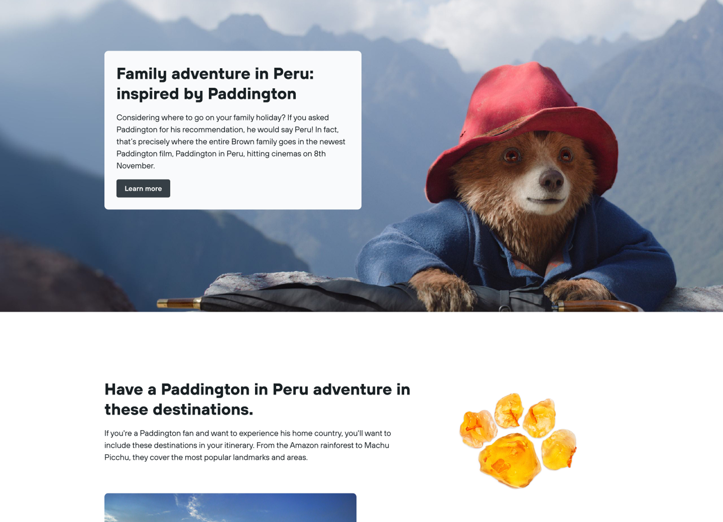 Paddington in Peru film story leading into Peruvian destinations