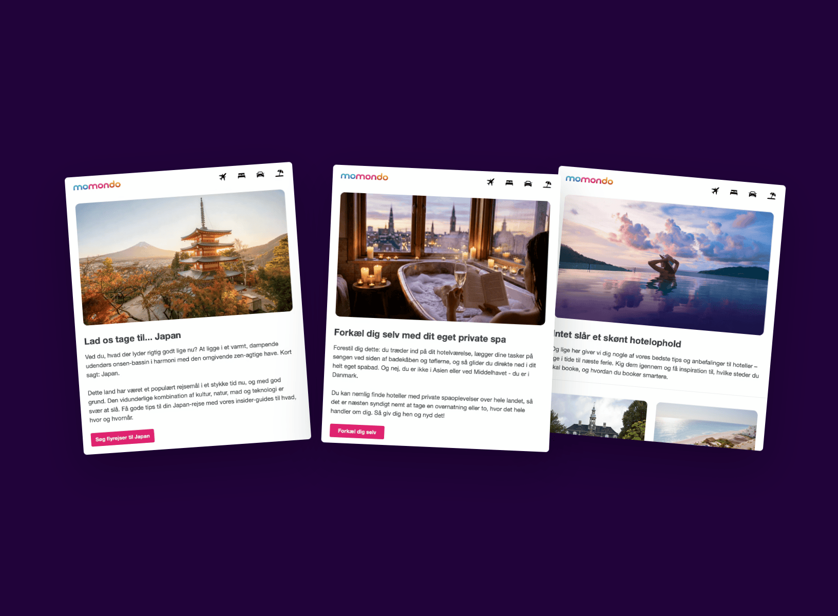 A moving composition of momondo newsletter campaign visuals